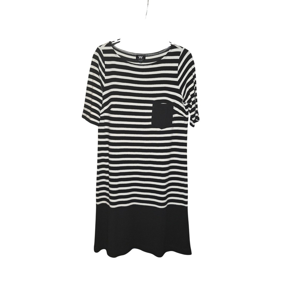W by Worth Womens Black White Striped Boat Neck Shift Dress Short Sleeve Small - Picture 6 of 8